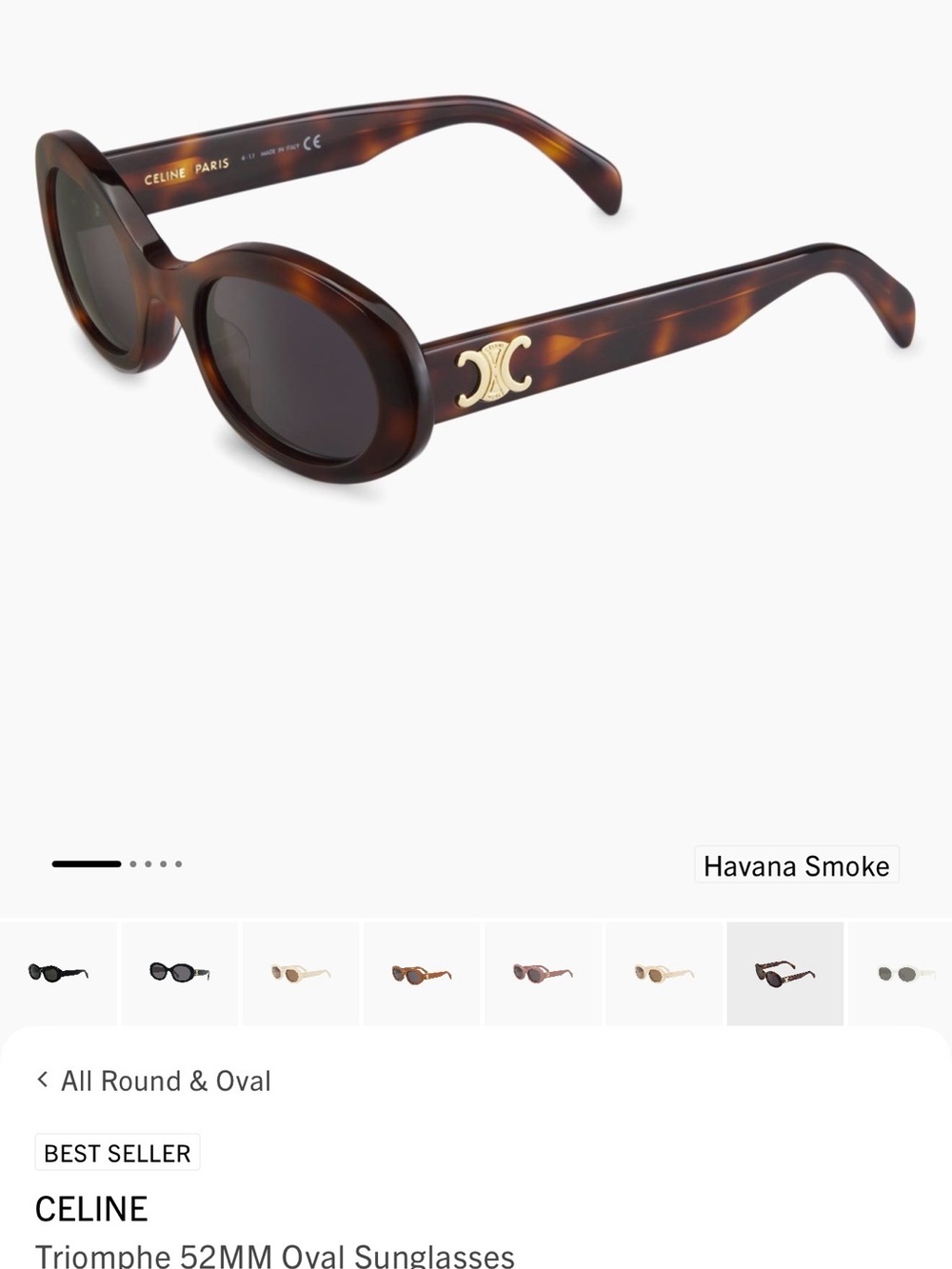 Celine Triomphe 52MM Oval Sunglasses in Havana Smoke with Gold Logo